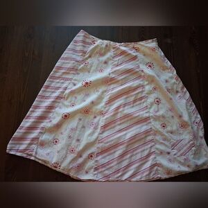 Floral and Striped White, Pink And Red Midi Skirt